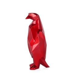 Statues & Sculptures Table Top|Low Poly-Polygon Penguin 35cm Red Resin Indoor Sculpture