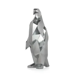 Statues & Sculptures Table Top|Low Poly-Polygon Penguin 50cm Silver Resin Indoor Sculpture