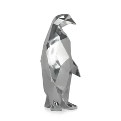 Statues & Sculptures Table Top|Low Poly-Polygon Penguin 50cm Silver Resin Indoor Sculpture