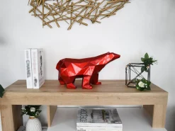 Statues & Sculptures Table Top|Low Poly-Polygon Polar Bear 25cm Red Resin Indoor Sculpture