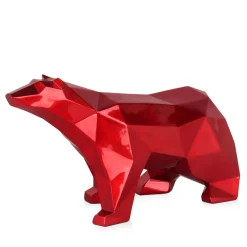 Statues & Sculptures Table Top|Low Poly-Polygon Polar Bear 25cm Red Resin Indoor Sculpture