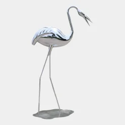 Statues & Sculptures Wildlife|Cranes-Pure Crane 124cm Silver Metal Garden Sculpture