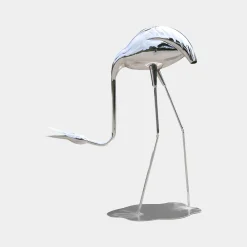 Statues & Sculptures Wildlife|Cranes-Pure Crane 100cm Silver Metal Garden Sculpture