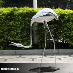 Statues & Sculptures Wildlife|Cranes-Pure Crane 100cm Silver Metal Garden Sculpture