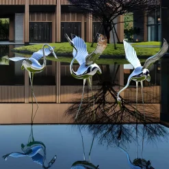 Statues & Sculptures Wildlife|Cranes-Pure Crane 100cm Silver Metal Garden Sculpture