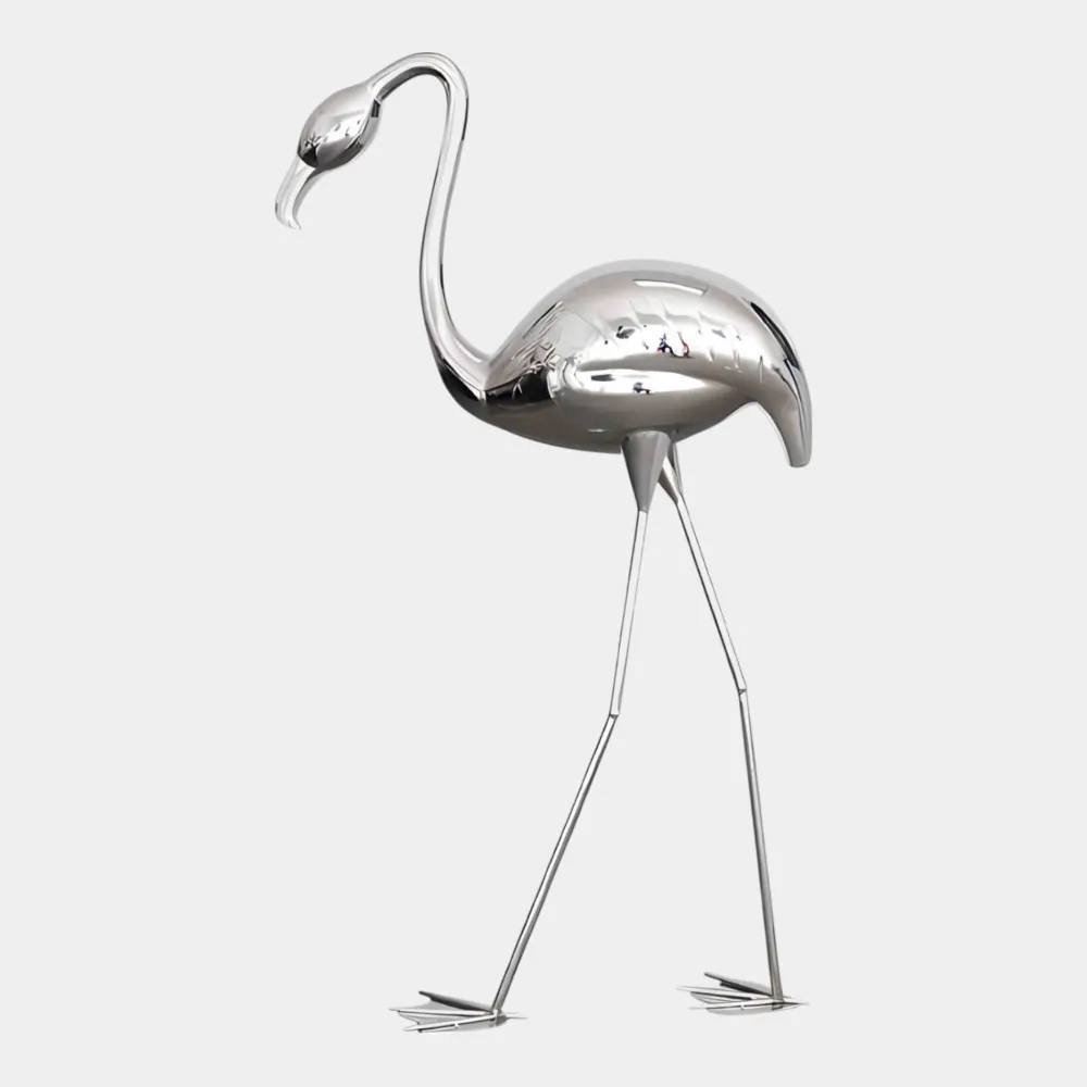 Statues & Sculptures Wildlife|Contemporary-Pure Flamingo 122cm Silver Metal Garden Sculpture