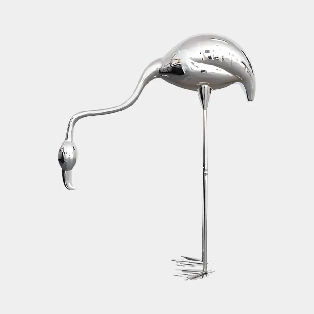 Statues & Sculptures Wildlife|Contemporary-Pure Flamingo 124cm Silver Metal Garden Sculpture