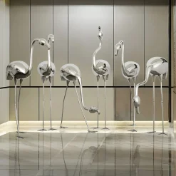 Statues & Sculptures Wildlife|Contemporary-Pure Flamingo 94cm Silver Metal Garden Sculpture