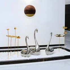 Statues & Sculptures Table Top|Floor Standing-Pure Swan 80cm Silver Metal Indoor Sculpture