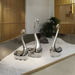 Statues & Sculptures Table Top|Floor Standing-Pure Swan 95cm Silver Metal Indoor Sculpture