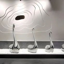 Statues & Sculptures Floor Standing|Animals-Pure Swan 108cm Silver Metal Indoor Sculpture