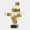 Statues & Sculptures Table Top|Floor Standing-Quantum Cubes 88cm Gold Metal Indoor Sculpture