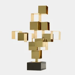 Statues & Sculptures Table Top|Floor Standing-Quantum Cubes 88cm Gold Metal Indoor Sculpture