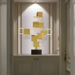Statues & Sculptures Table Top|Floor Standing-Quantum Cubes 88cm Gold Metal Indoor Sculpture