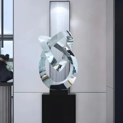 Statues & Sculptures Table Top|Floor Standing-Quantum Helix 88cm Silver Metal Indoor Sculpture