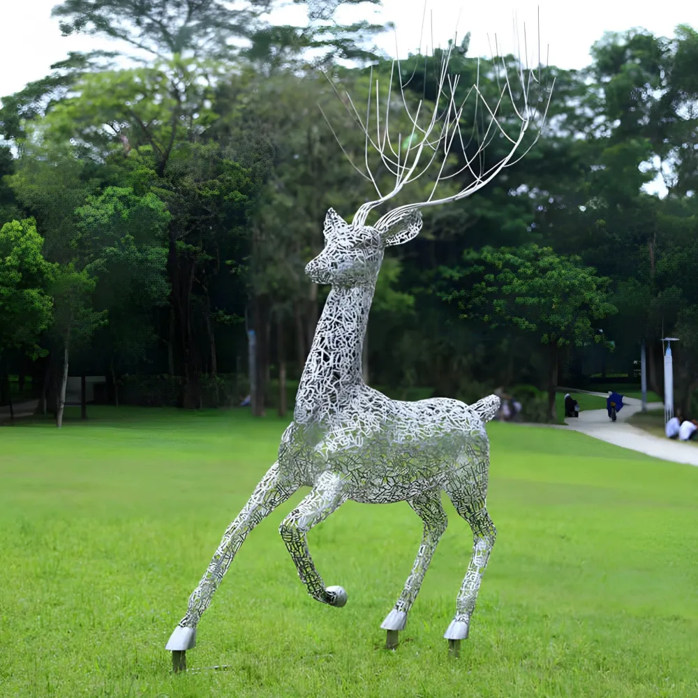 Statues & Sculptures Wildlife|Stags & Deers-Quantum Stag 205cm Silver Metal Garden Sculpture