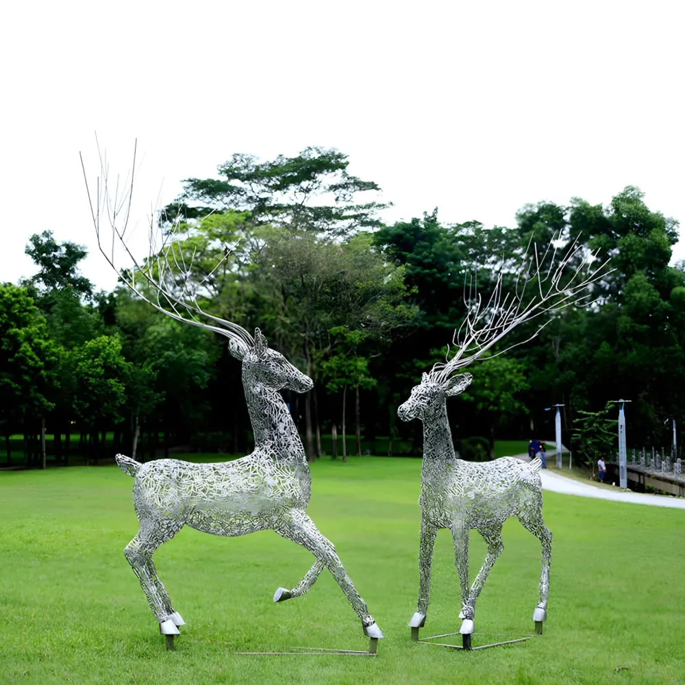 Statues & Sculptures Wildlife|Stags & Deers-Quantum Stag 205cm Silver Metal Garden Sculpture