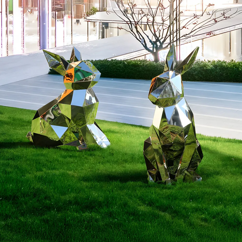 Statues & Sculptures Wildlife|Contemporary-Rabbit 57cm Geometric Metal Garden Sculpture