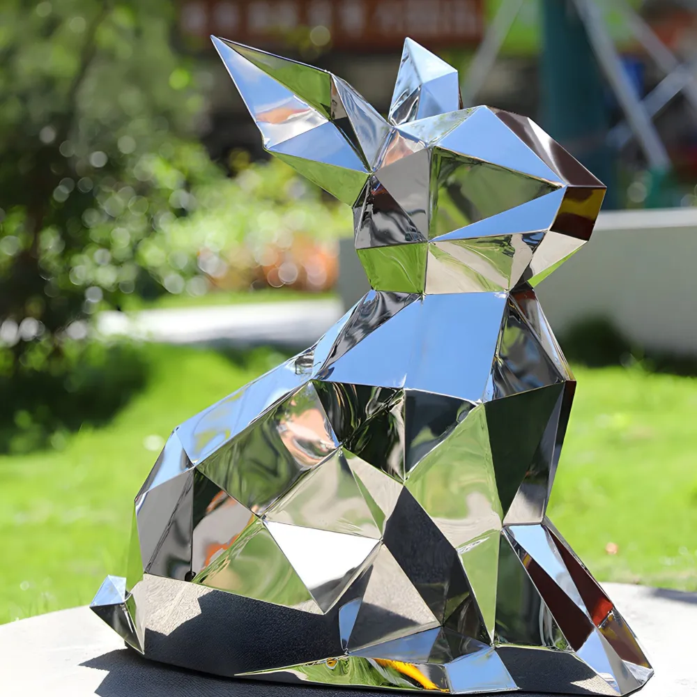 Statues & Sculptures Wildlife|Contemporary-Rabbit 57cm Geometric Metal Garden Sculpture