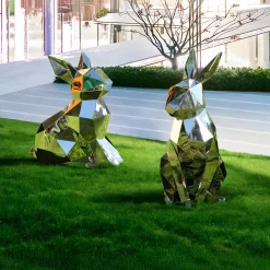 Statues & Sculptures Wildlife|Contemporary-Rabbit 46cm Geometric Metal Garden Sculpture
