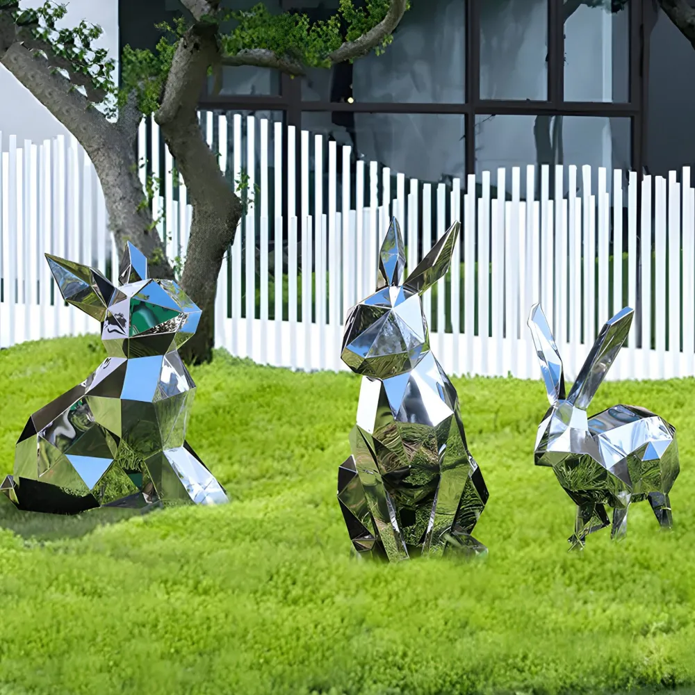 Statues & Sculptures Wildlife|Contemporary-Rabbit 46cm Geometric Metal Garden Sculpture