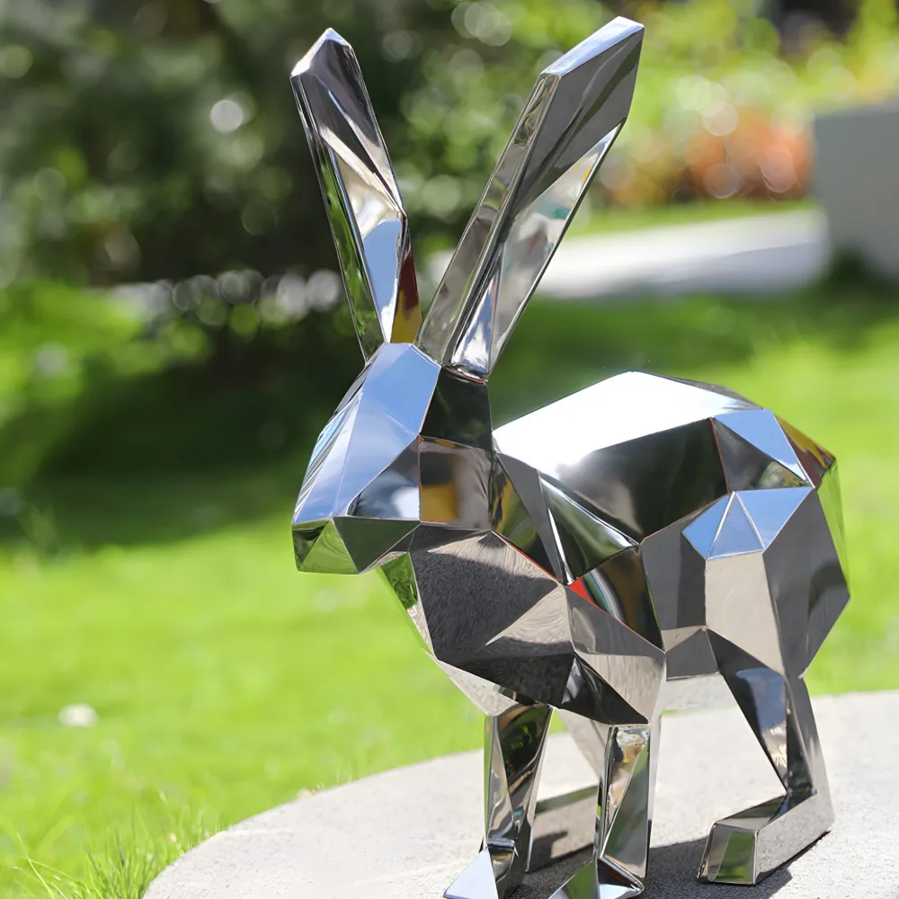 Statues & Sculptures Wildlife|Contemporary-Rabbit 46cm Geometric Metal Garden Sculpture
