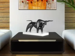 Statues & Sculptures Table Top|Animals-Raging Bull 35cm Anthracite Resin Indoor Sculpture