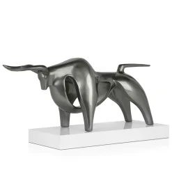 Statues & Sculptures Table Top|Animals-Raging Bull 35cm Anthracite Resin Indoor Sculpture