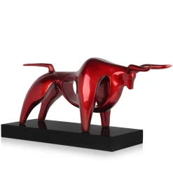 Statues & Sculptures Table Top|Animals-Raging Bull 35cm Red Resin Indoor Sculpture