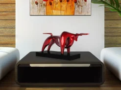 Statues & Sculptures Table Top|Animals-Raging Bull 35cm Red Resin Indoor Sculpture