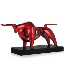 Statues & Sculptures Table Top|Animals-Raging Bull 35cm Red Resin Indoor Sculpture
