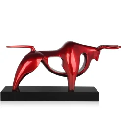 Statues & Sculptures Table Top|Animals-Raging Bull 35cm Red Resin Indoor Sculpture