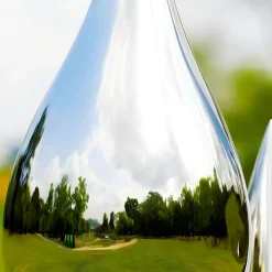 Statues & Sculptures Giant|Floor Standing-Raindrop Ripples 220cm Silver Metal Garden Sculpture