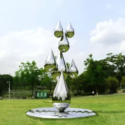Statues & Sculptures Giant|Floor Standing-Raindrop Ripples 180cm Silver Metal Garden Sculpture