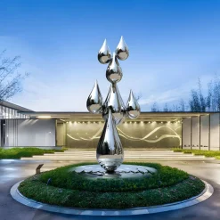 Statues & Sculptures Giant|Floor Standing-Raindrop Ripples 180cm Silver Metal Garden Sculpture