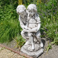 Statues & Sculptures Children-Reading Boy & Girl 88cm Stone Resin Garden Statue