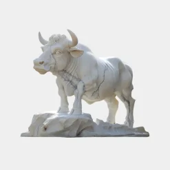 Statues & Sculptures Farm|Modern-Regal Bull 120cm White Marble Garden Statue v2