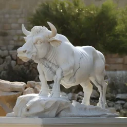 Statues & Sculptures Farm|Modern-Regal Bull 120cm White Marble Garden Statue v2