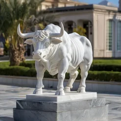 Statues & Sculptures Farm|Modern-Regal Bull 120cm White Marble Garden Statue v3