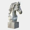 Statues & Sculptures Horses|Modern-Regal Horse Head 120cm White Marble Garden Statue