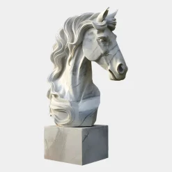 Statues & Sculptures Horses|Modern-Regal Horse Head 120cm White Marble Garden Statue