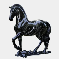 Statues & Sculptures Horses-Regal Stallion 220cm Black Marble Garden Statue