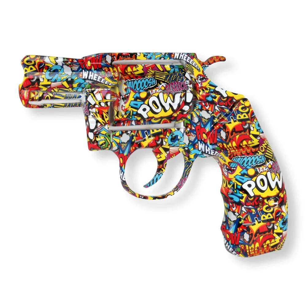 Statues & Sculptures Wall Art|Pop Art-Retro Revolver 32cm Comic Art Resin Wall Sculpture
