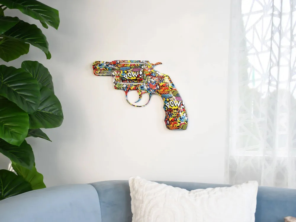 Statues & Sculptures Wall Art|Pop Art-Retro Revolver 32cm Comic Art Resin Wall Sculpture
