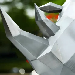 Statues & Sculptures Wildlife|Contemporary-Rhino 100cm Geometric Metal Garden Sculpture