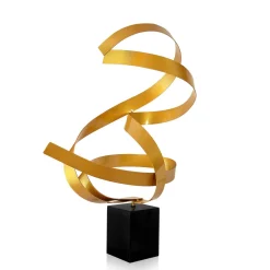 Statues & Sculptures Table Top|Abstract-Ribbon Dance 62cm Yellow Metal Indoor Sculpture
