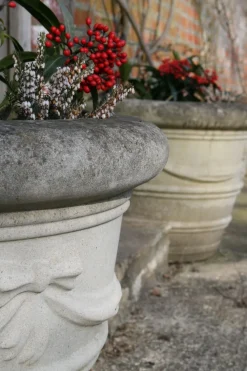 Statues & Sculptures Large|Round-Ribbon Vase 12" Stone Garden Planter