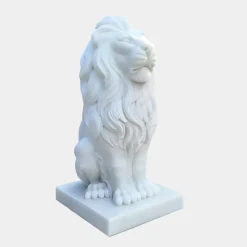 Statues & Sculptures Lions|Modern-Royal Lion 120cm White Marble Garden Statue