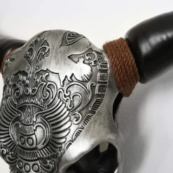 Statues & Sculptures Wall Art|Animals-Sacred Buffalo 63cm Silver Resin Wall Sculpture