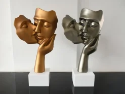 Statues & Sculptures Figurative|Table Top-Secret Kiss 50cm Bronze Resin Indoor Sculpture